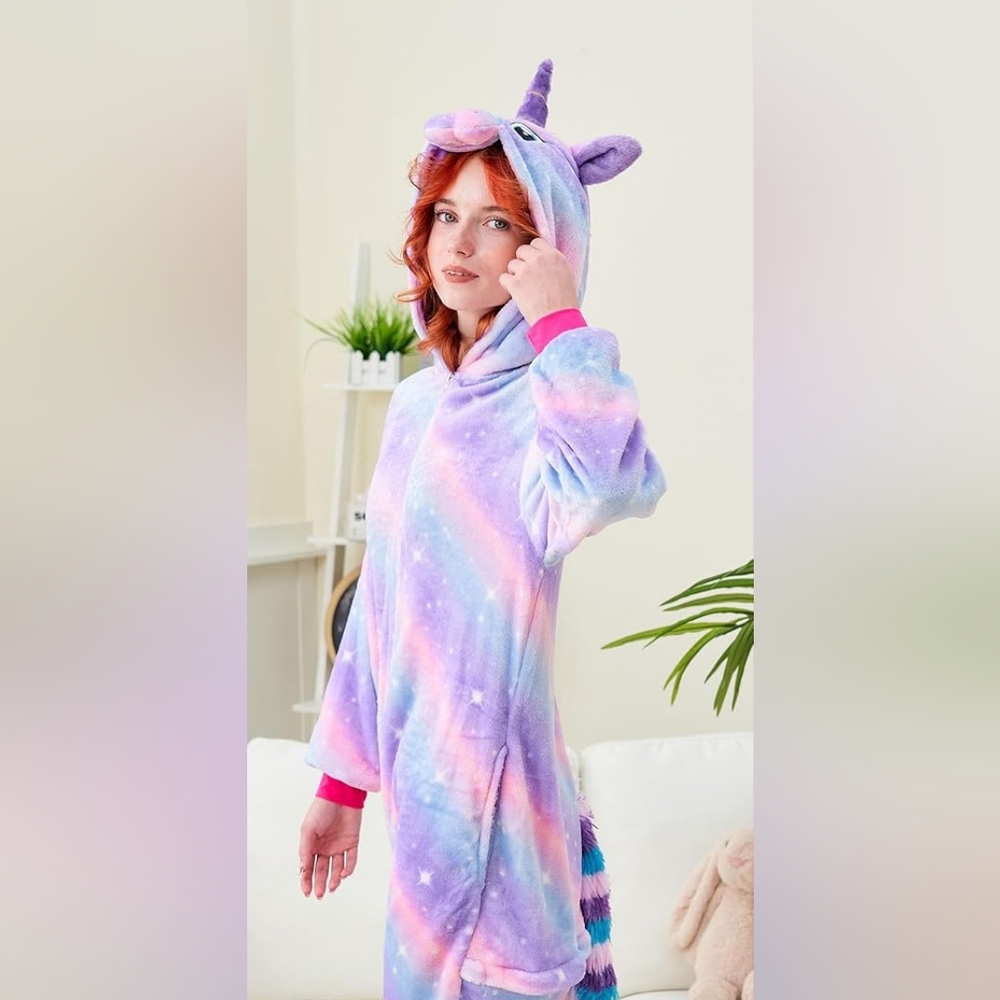 Unicorn Kids One Piece Pajama - Purple and Pink 9 to 10 year olds